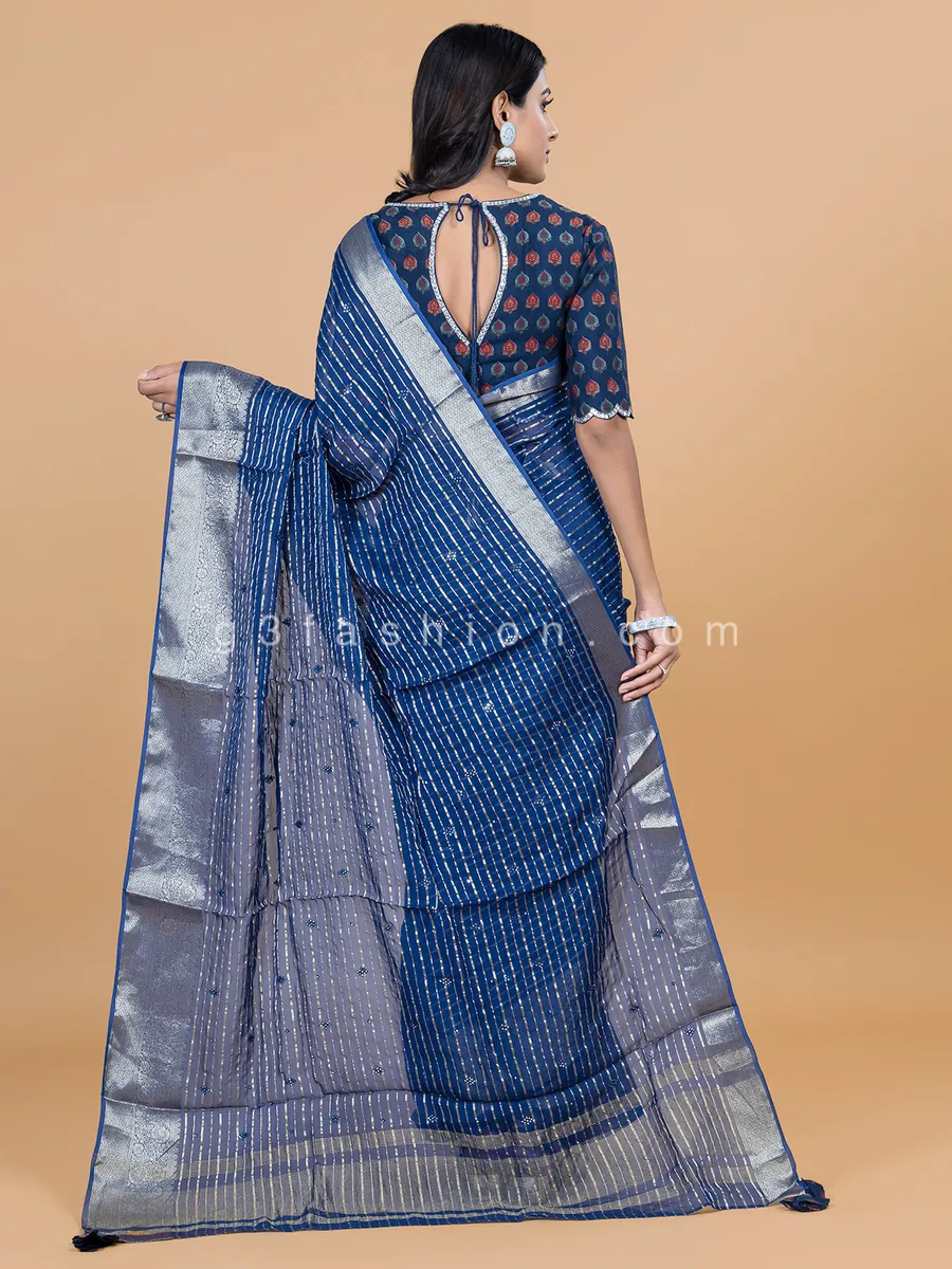 Wedding wear navy organza saree