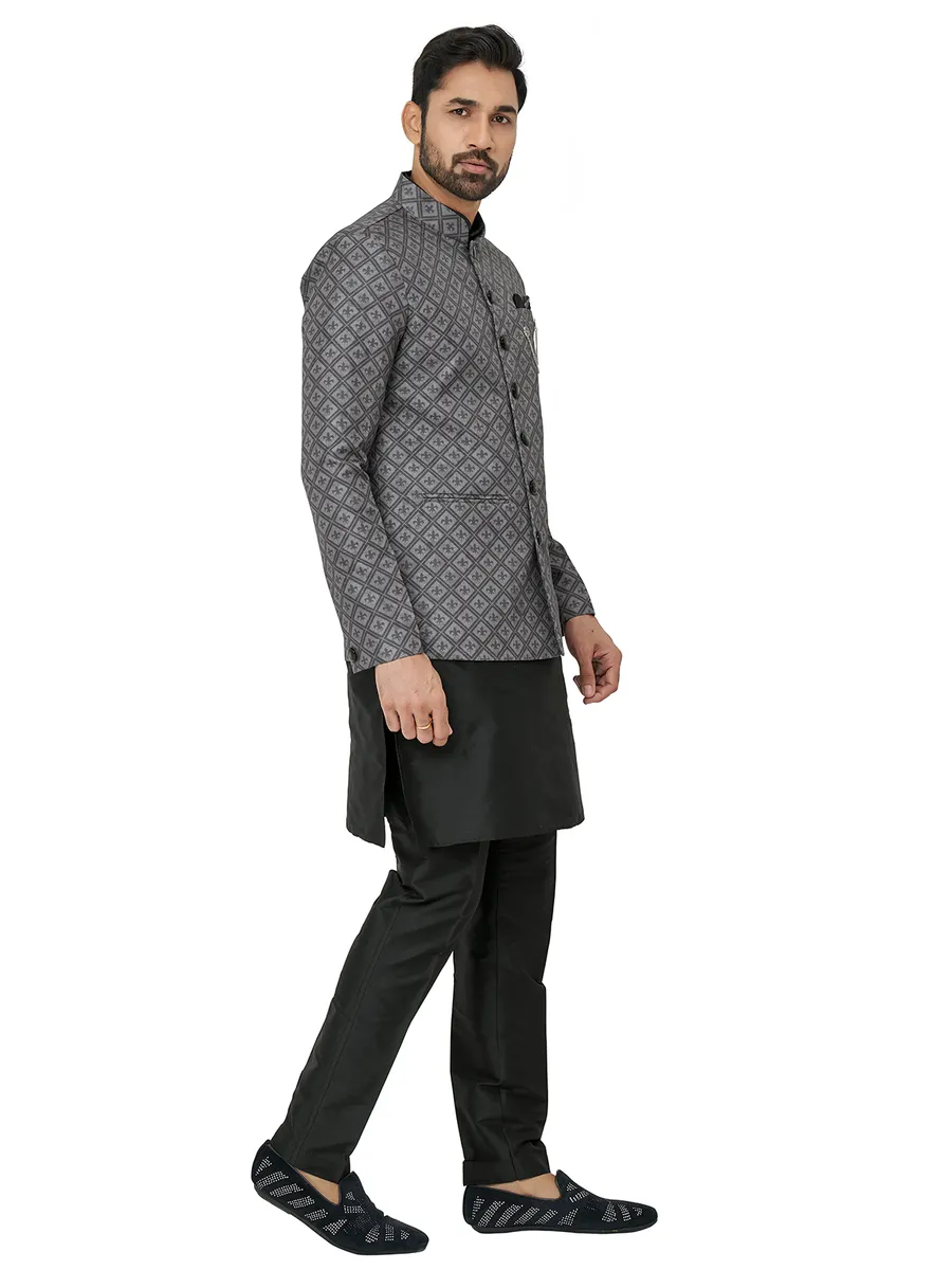 Wedding wear silk black and grey indowestern