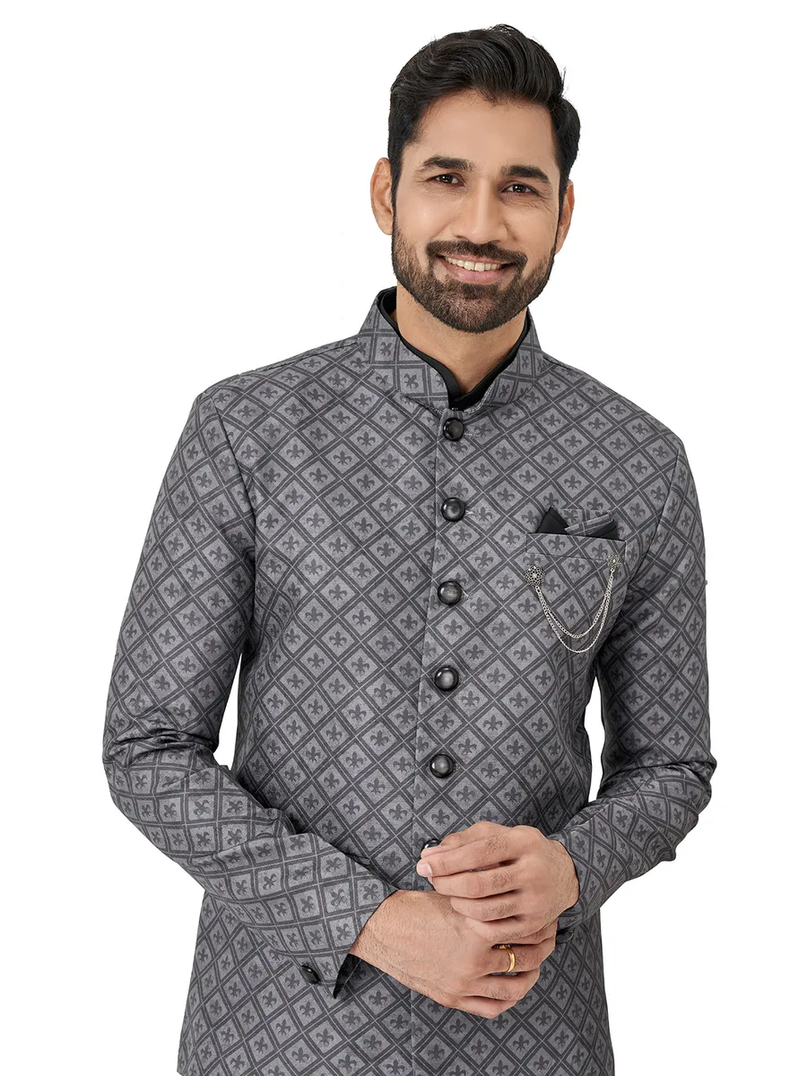 Wedding wear silk black and grey indowestern