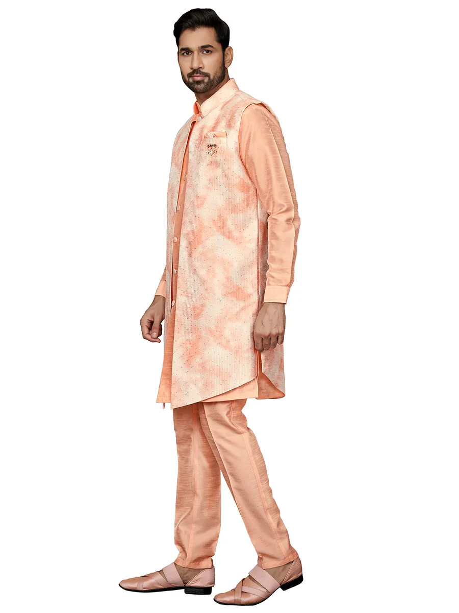 Wedding wear silk indowestern in peach