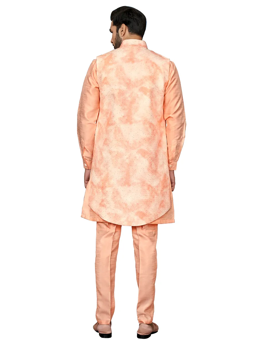 Wedding wear silk indowestern in peach