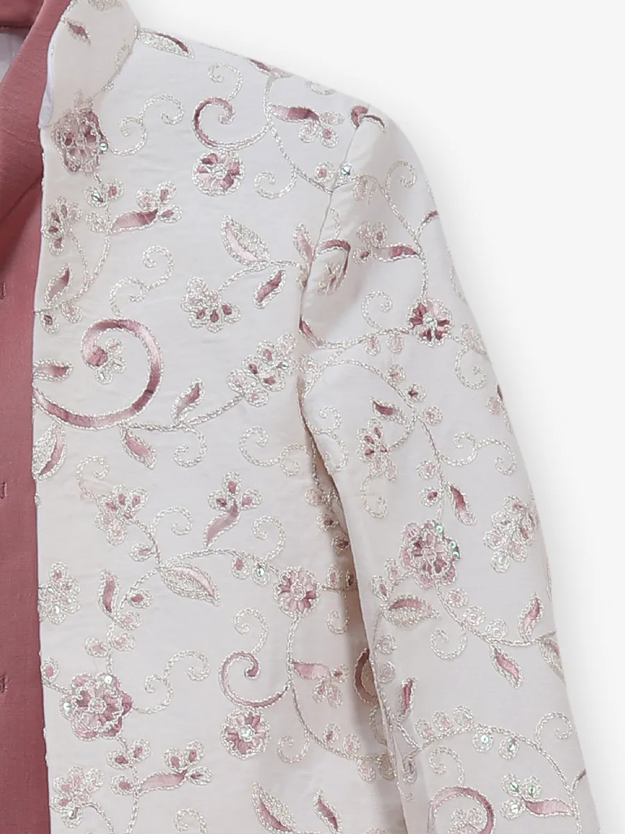 White and light pink silk indowestern set for boys