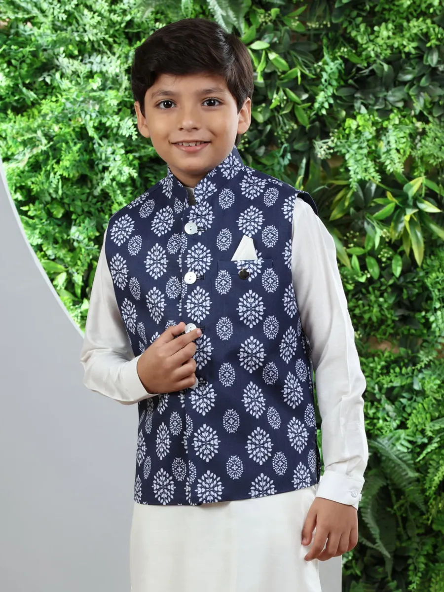 White and navy silk waistcoat set