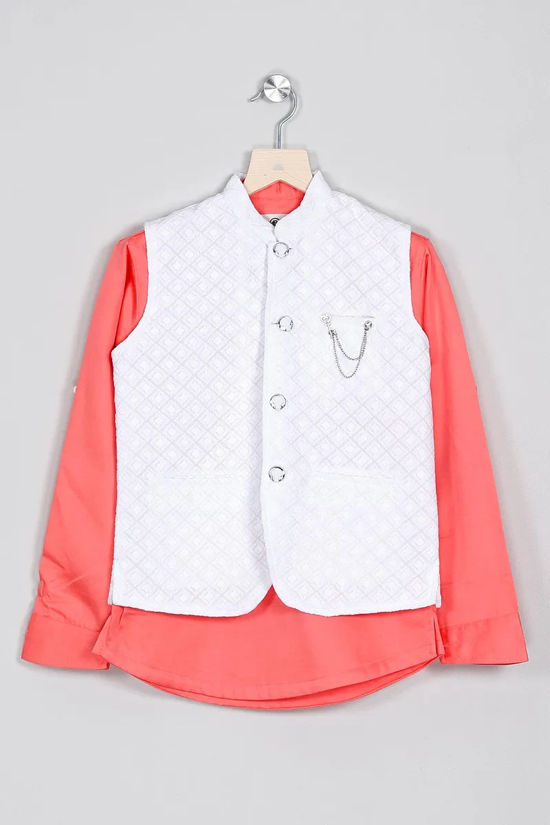 White and peach solid mens waistcoat