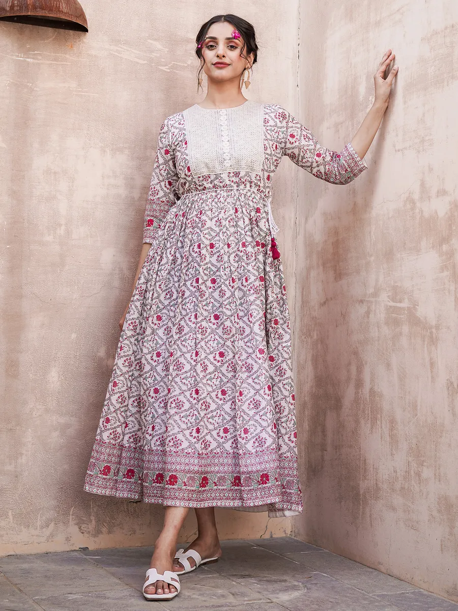 White and red cotton printed kurti