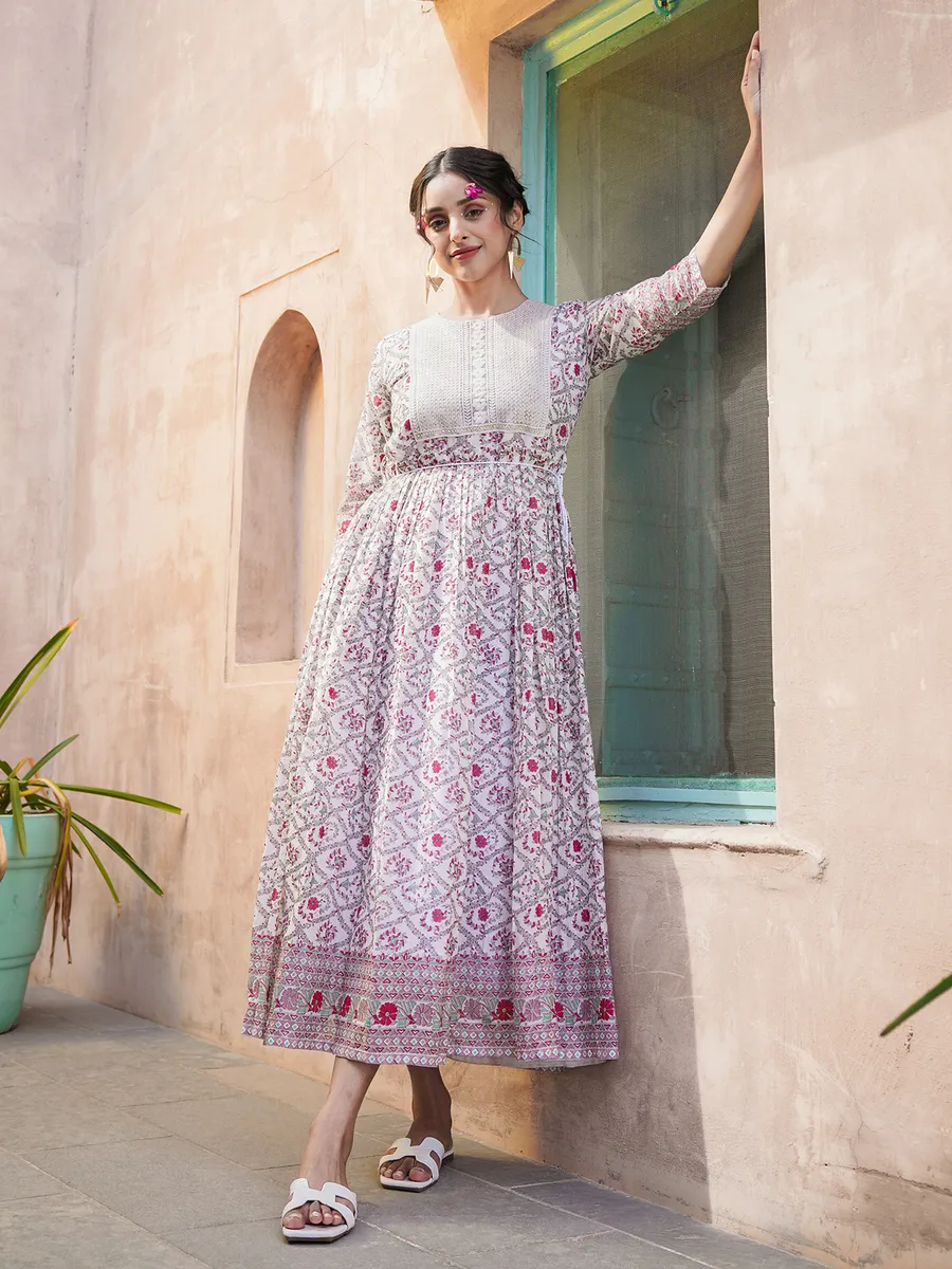 White and red cotton printed kurti
