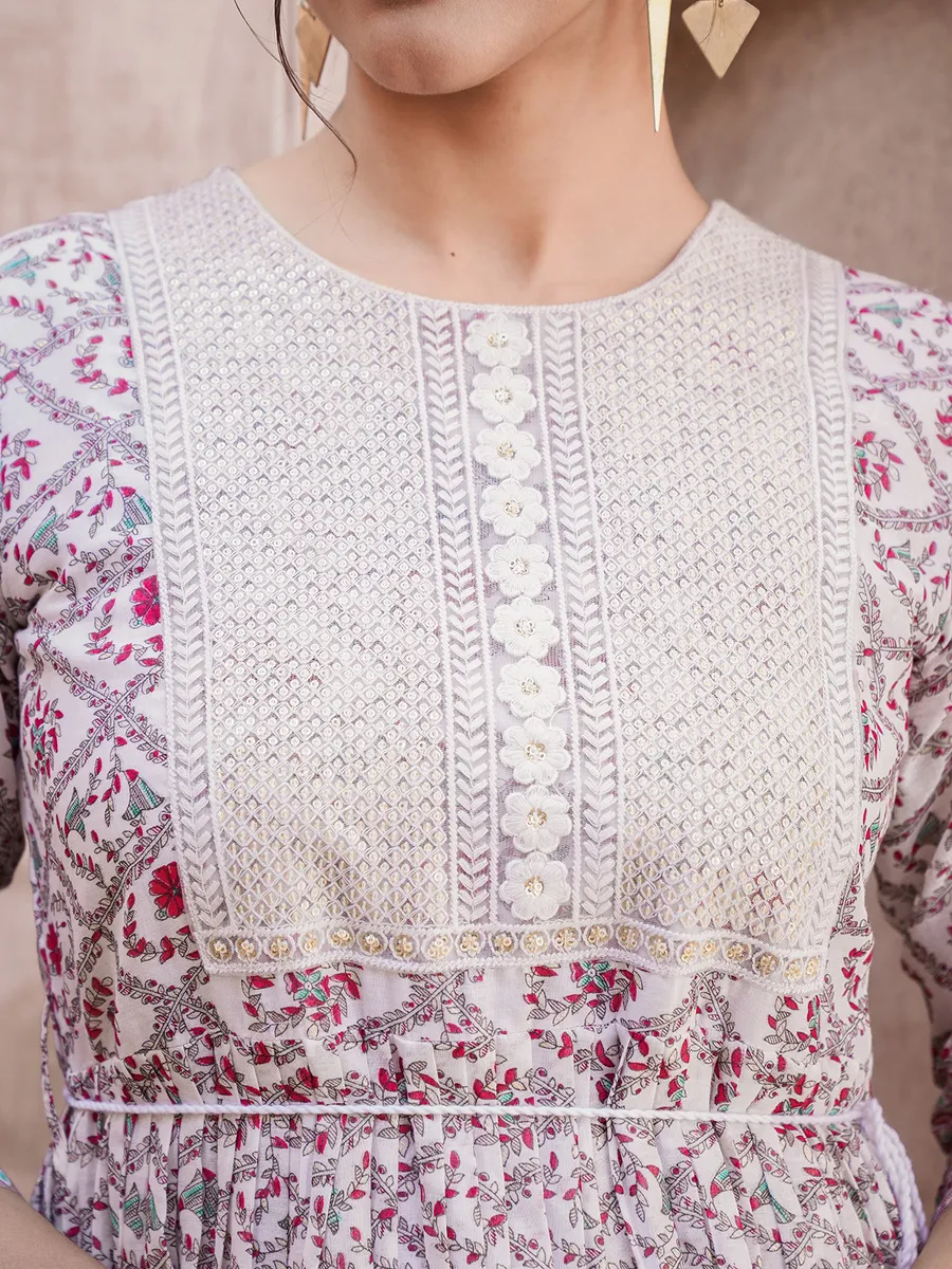White and red cotton printed kurti