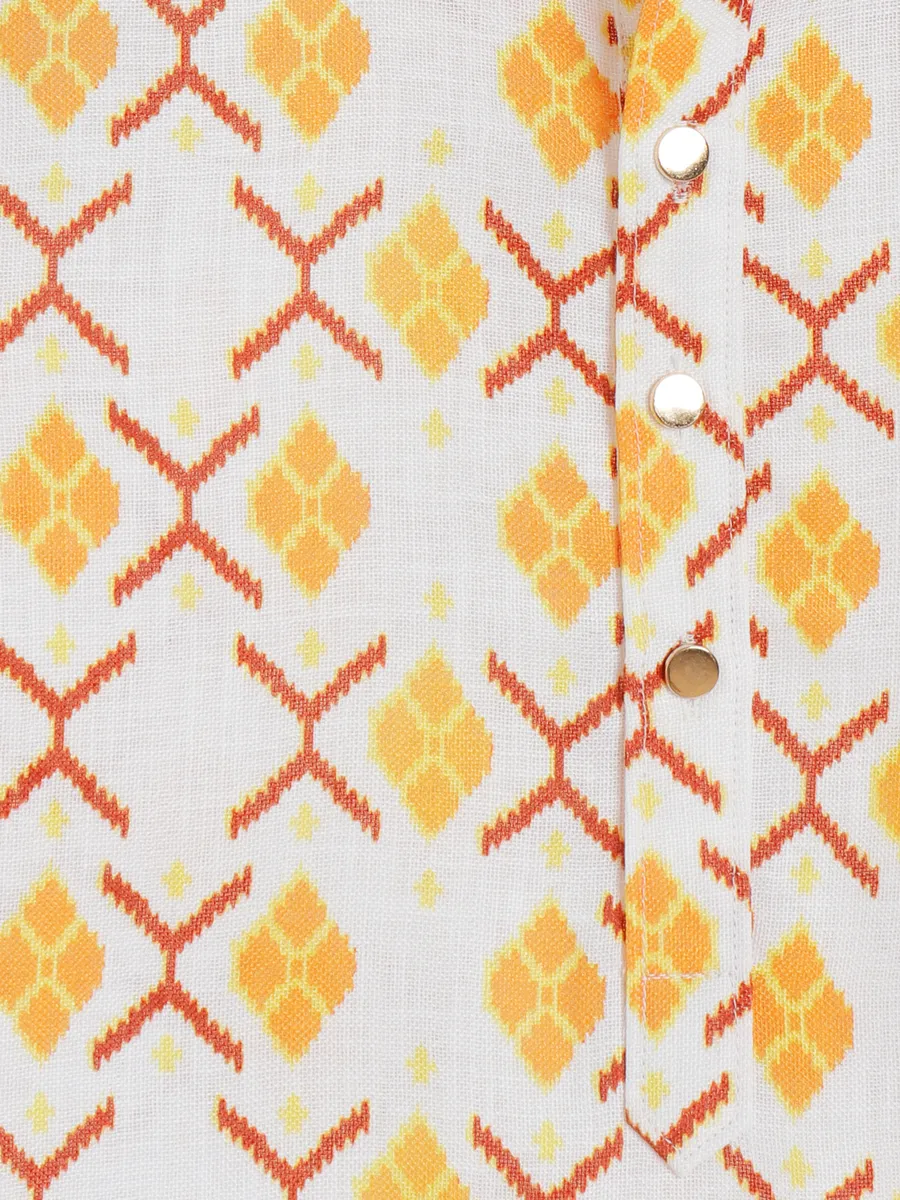 White and yellow printed kurta