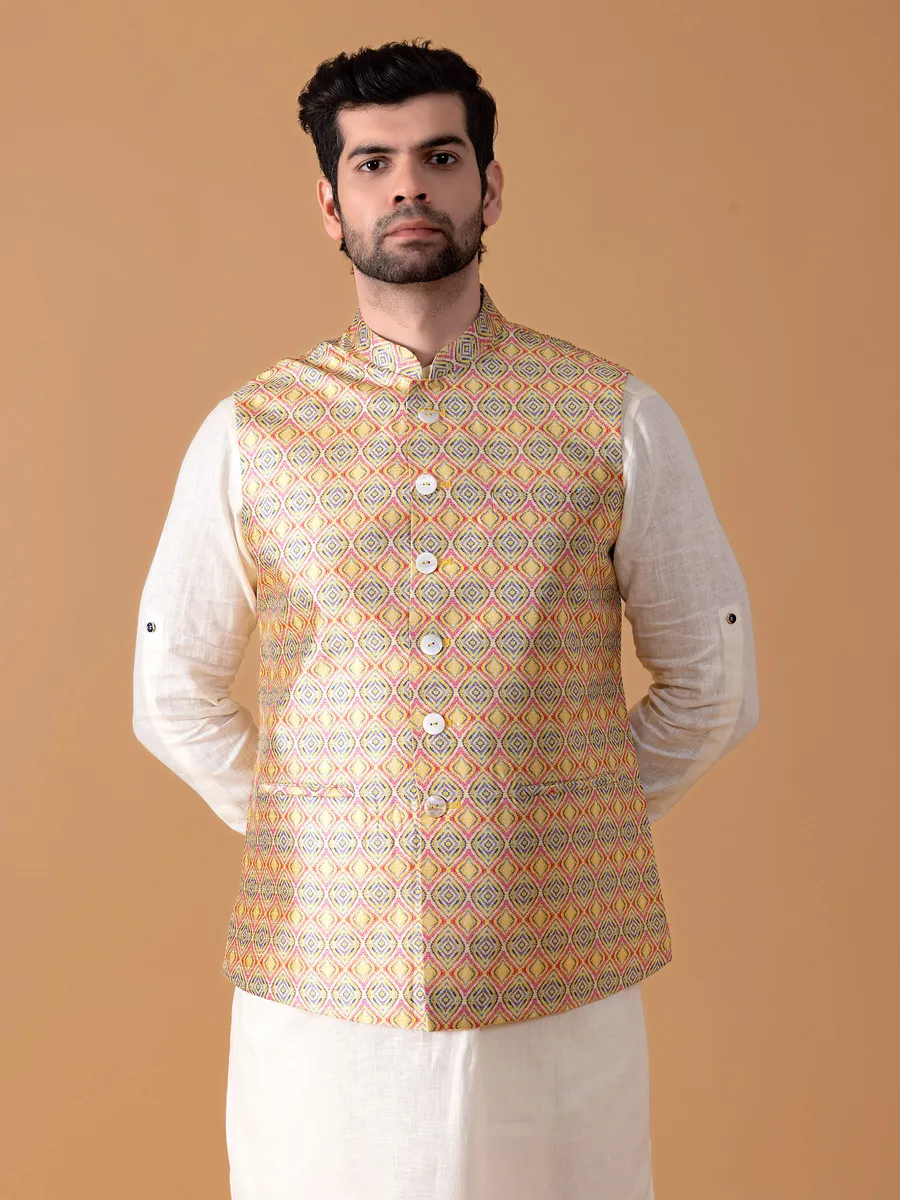 White and yellow printed silk waistcoat