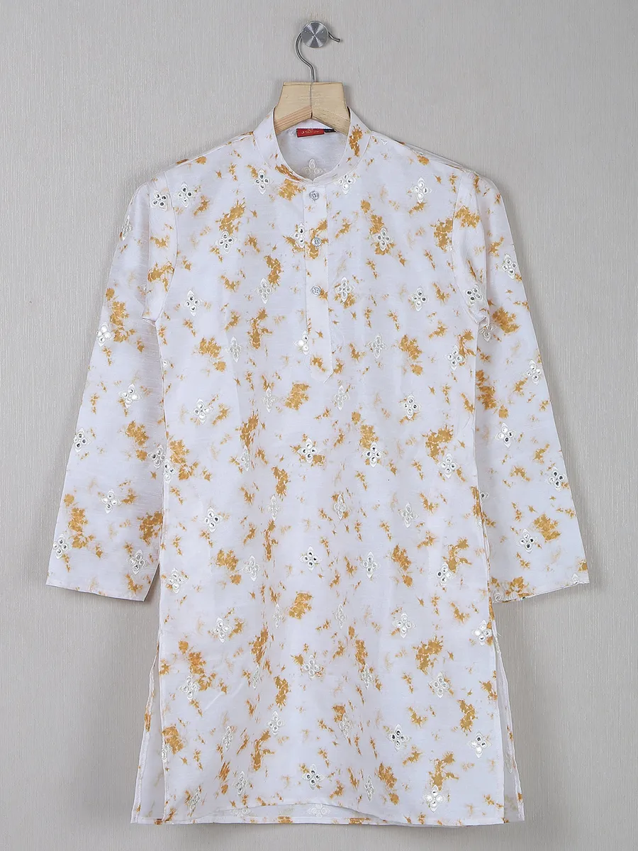 White and yellow tie dye kurta suit in cotton