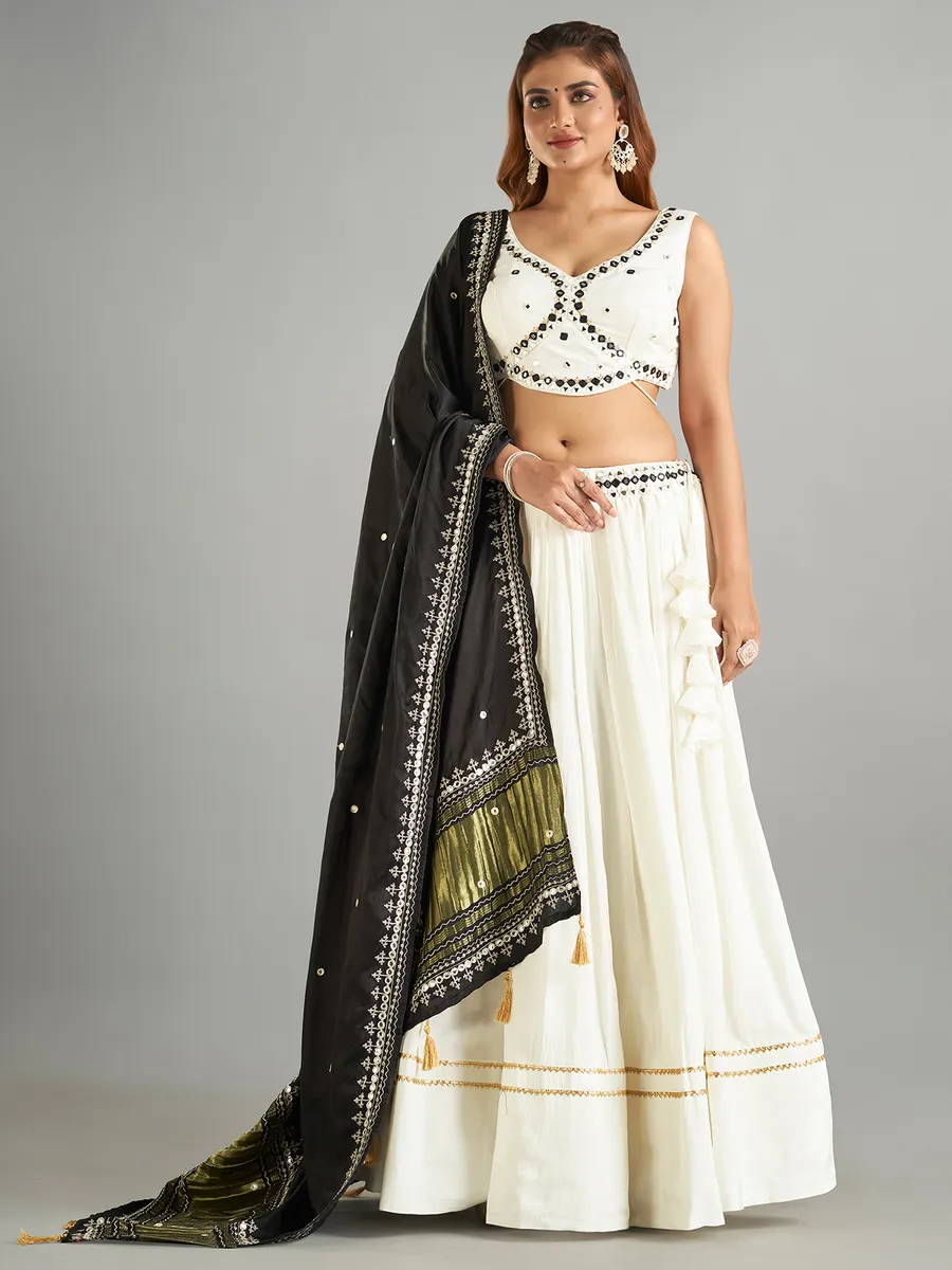 White chaniya choli with contrast dupatta