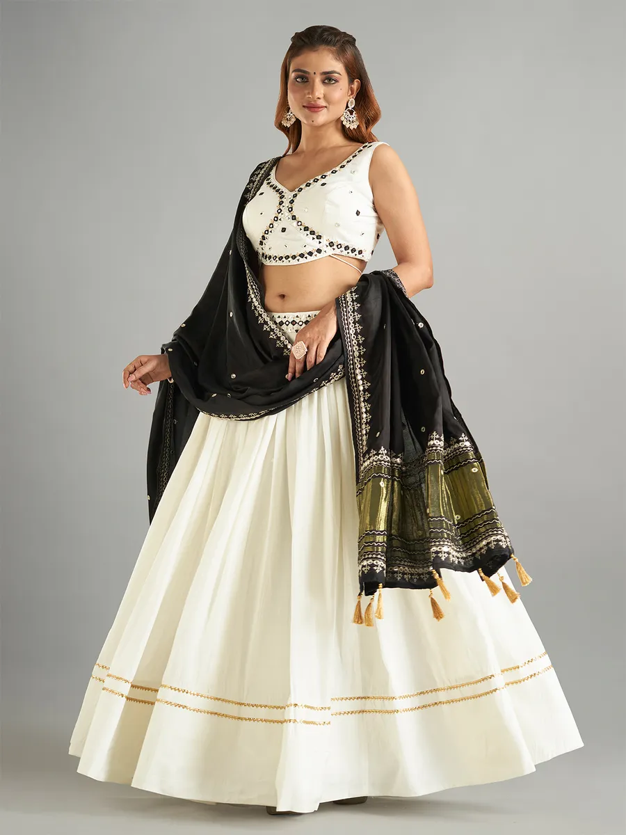 White chaniya choli with contrast dupatta