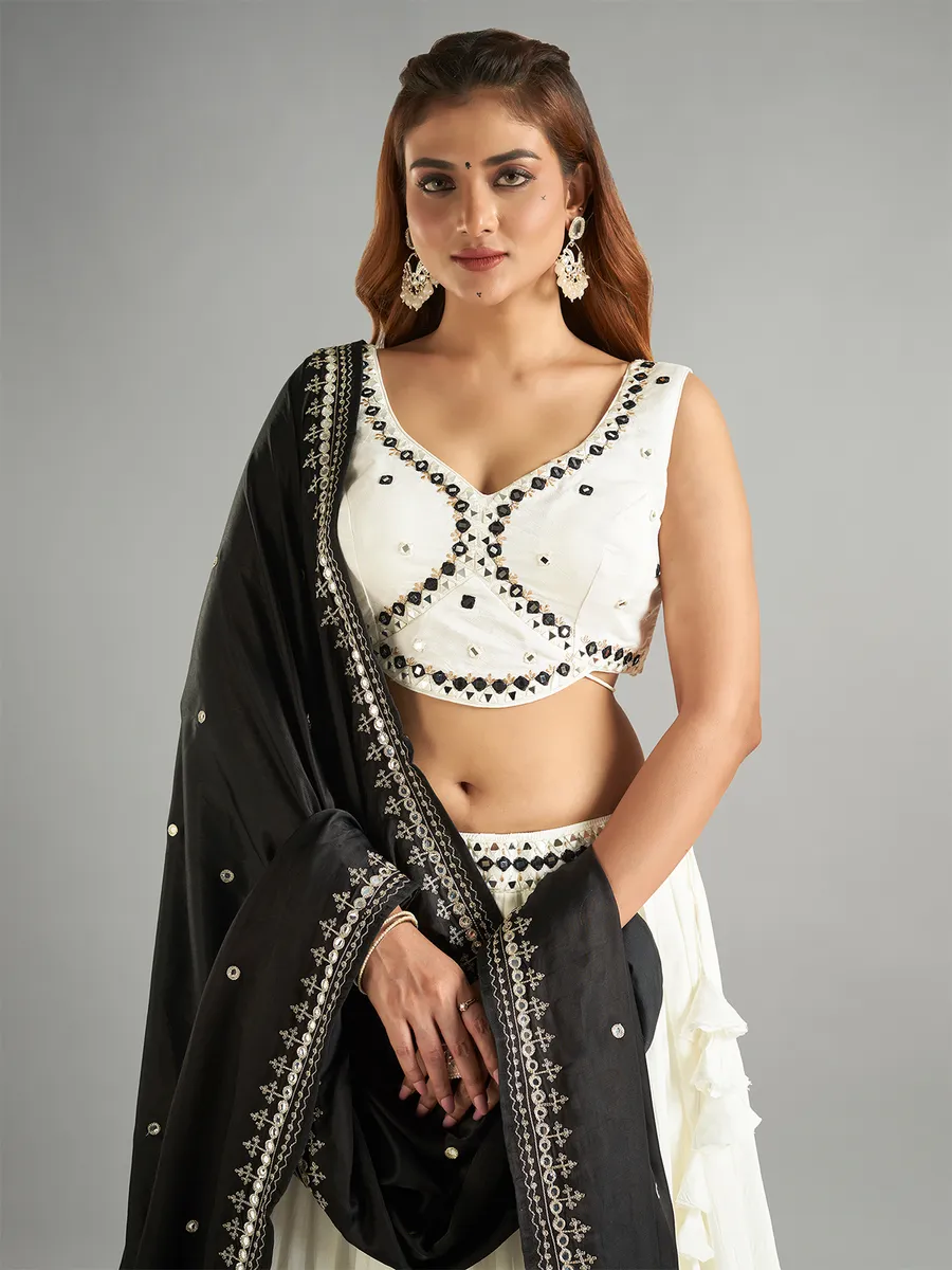 White chaniya choli with contrast dupatta