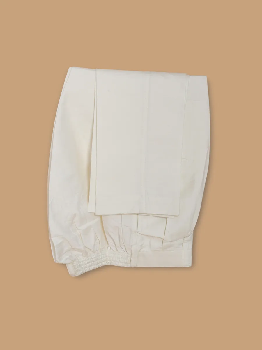 White cotton kusta set with multicolor prints