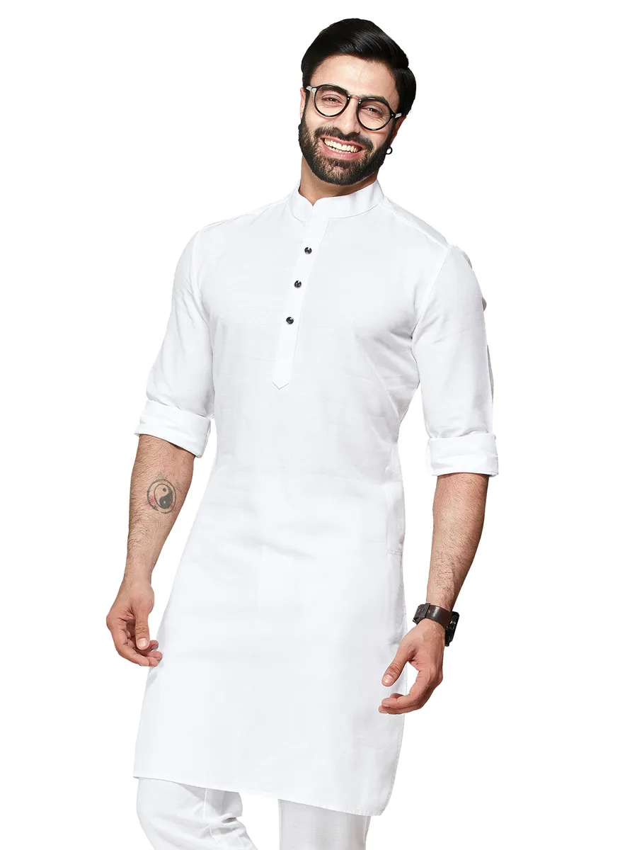 White cotton plain kurta suit