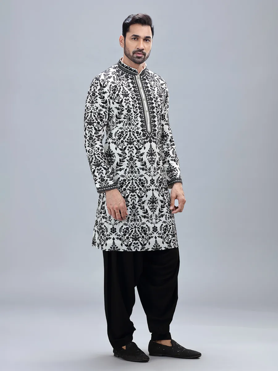 White cotton silk kurta set with matching patiyala