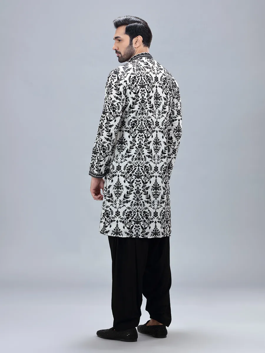 White cotton silk kurta set with matching patiyala