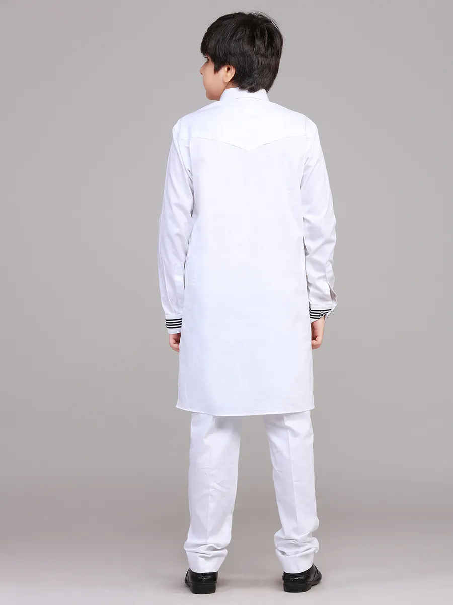 White cotton solid boys pathani suit