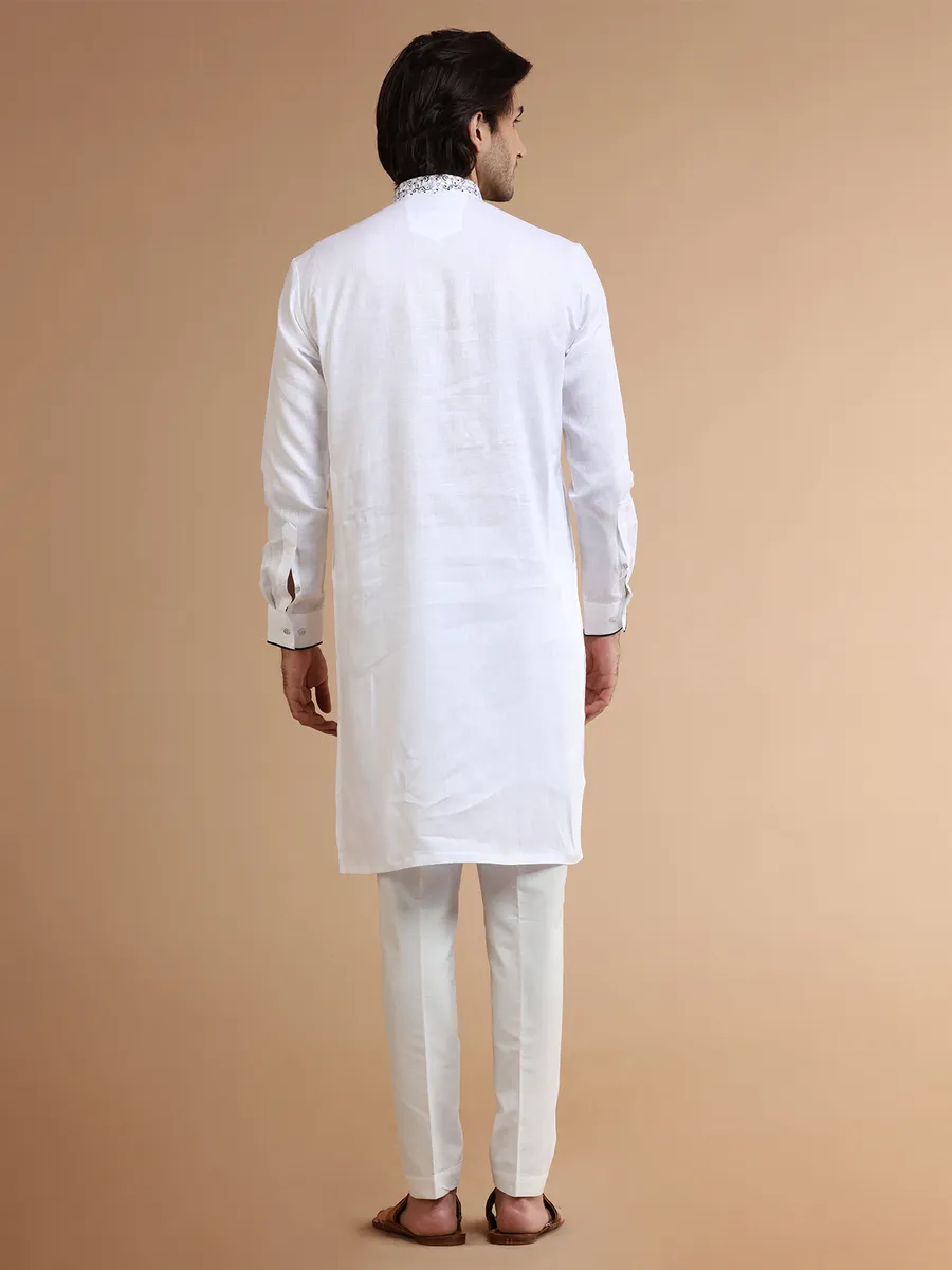 White festive kurta suit in linen