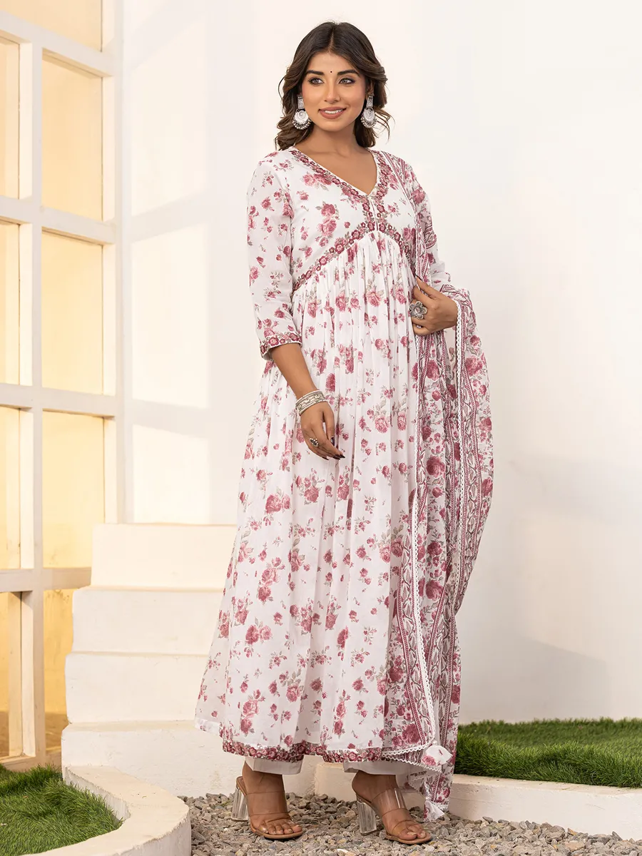 white floral print cotton kurti set