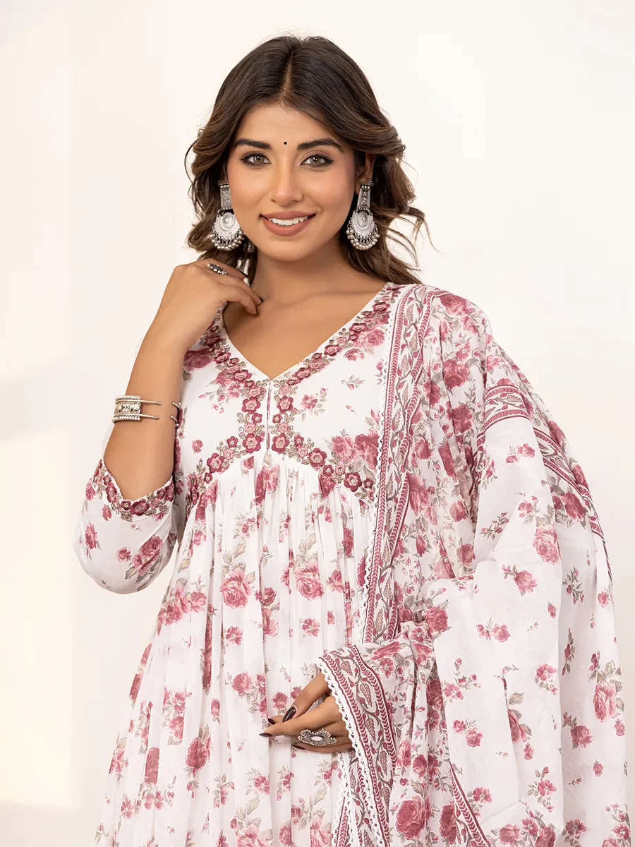 white floral print cotton kurti set