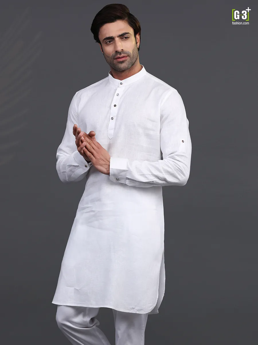 White linen mens kurta for festive days