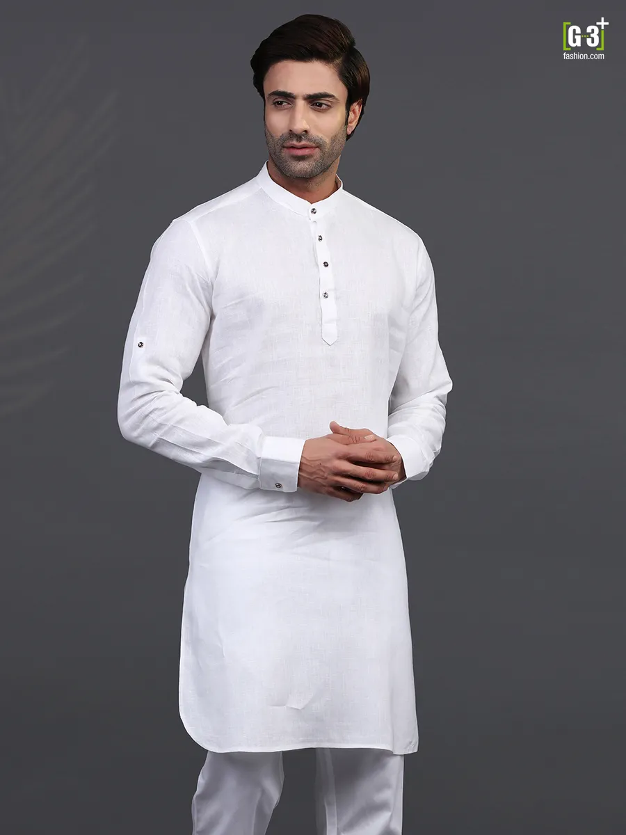 White linen mens kurta for festive days