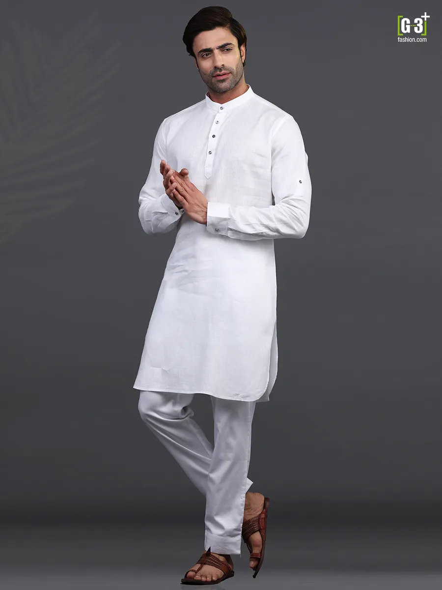 White linen mens kurta pajama