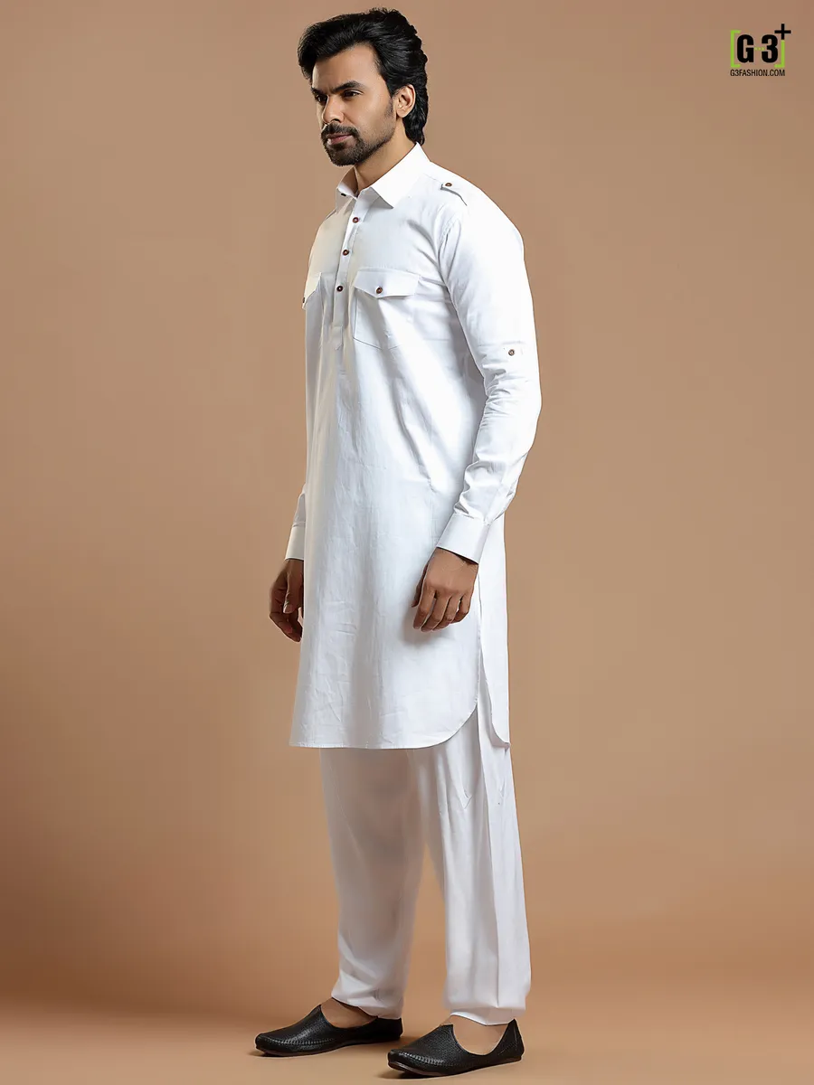 White men festive events cotton silk plain pathani suit