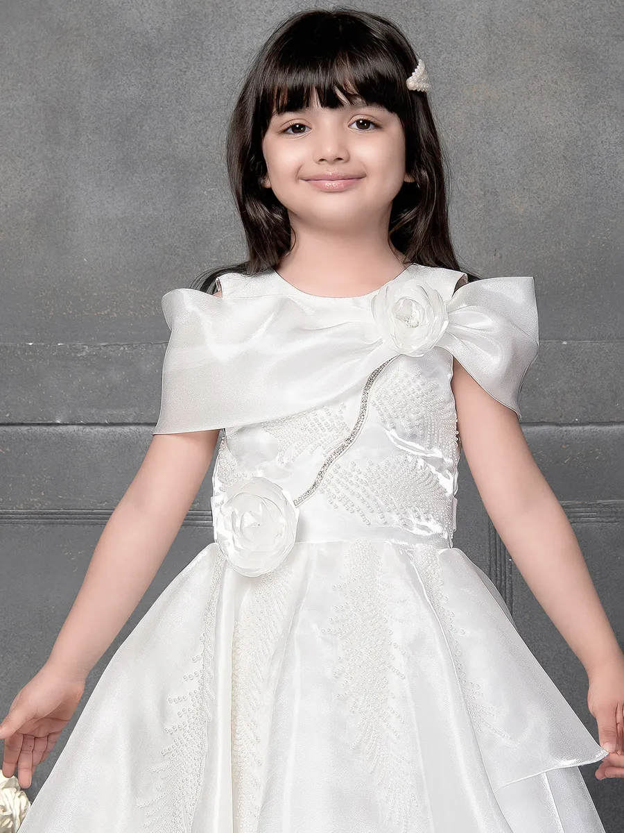 White organza floor length frock for girls