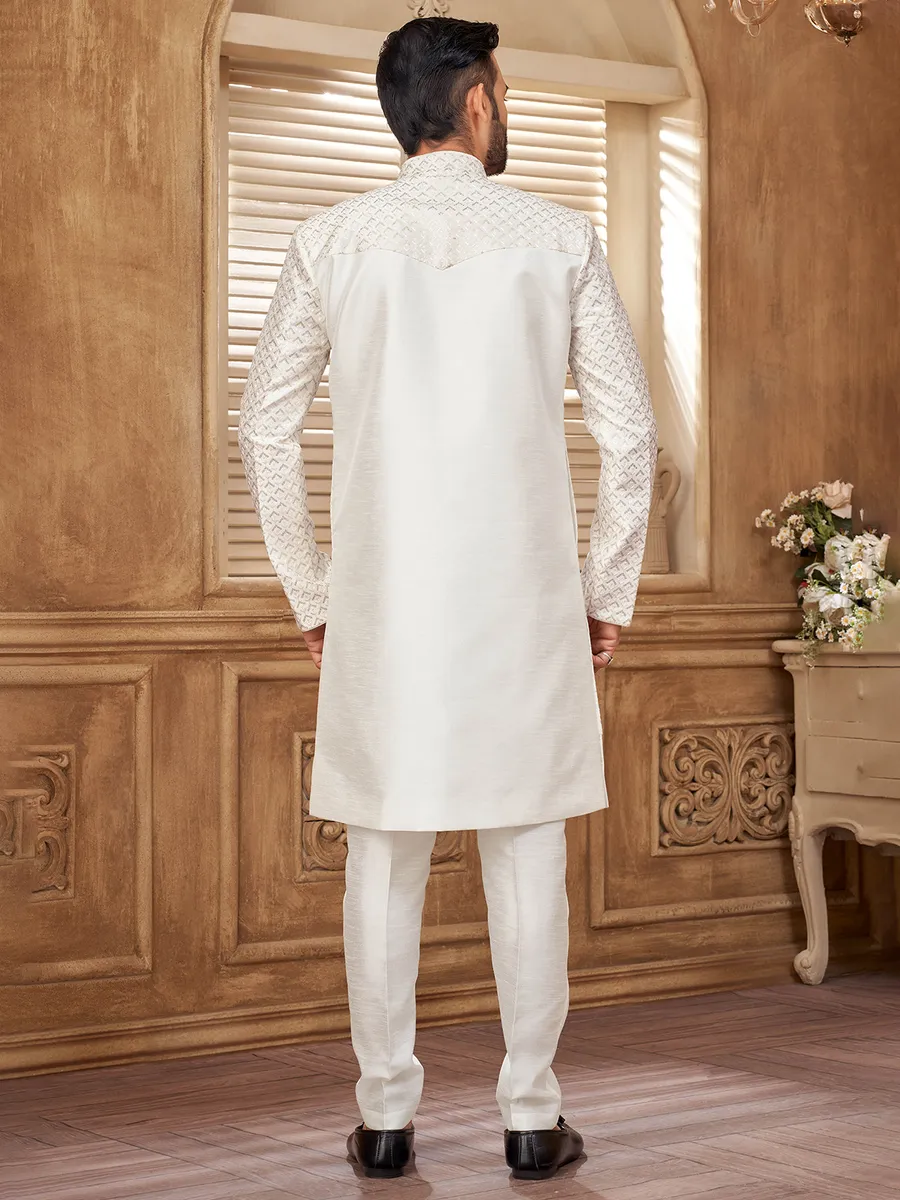 White raw silk jacket with sequins and zari work