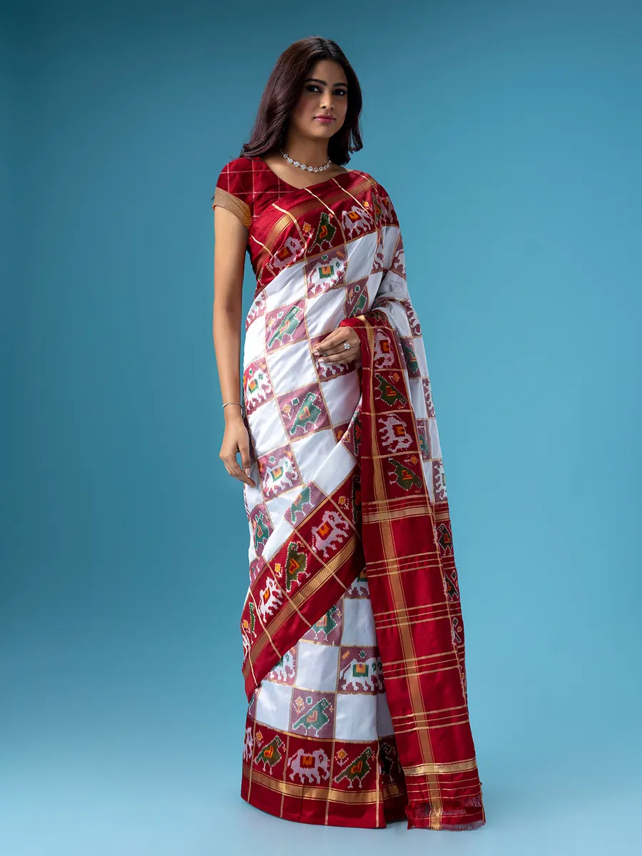 White silk patola printed saree