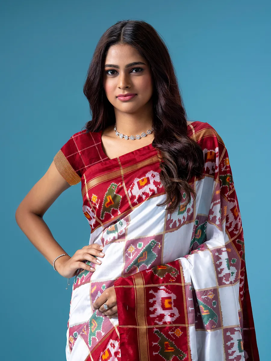 White silk patola printed saree