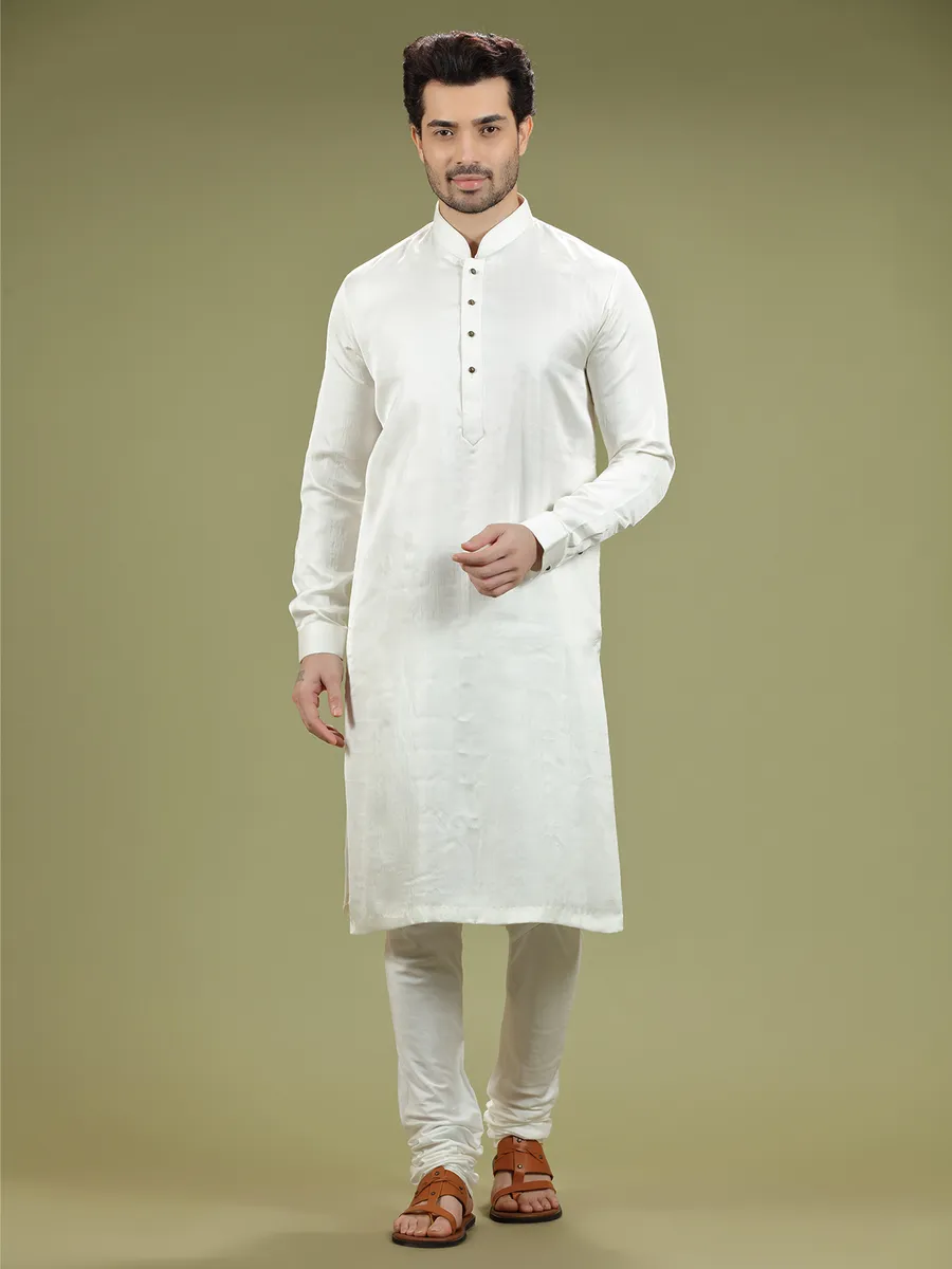 White silk plain kurta suit