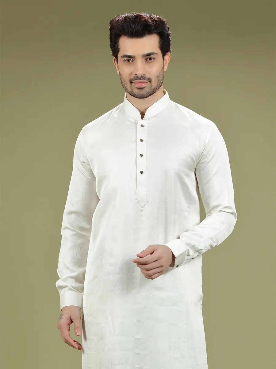White silk plain kurta suit