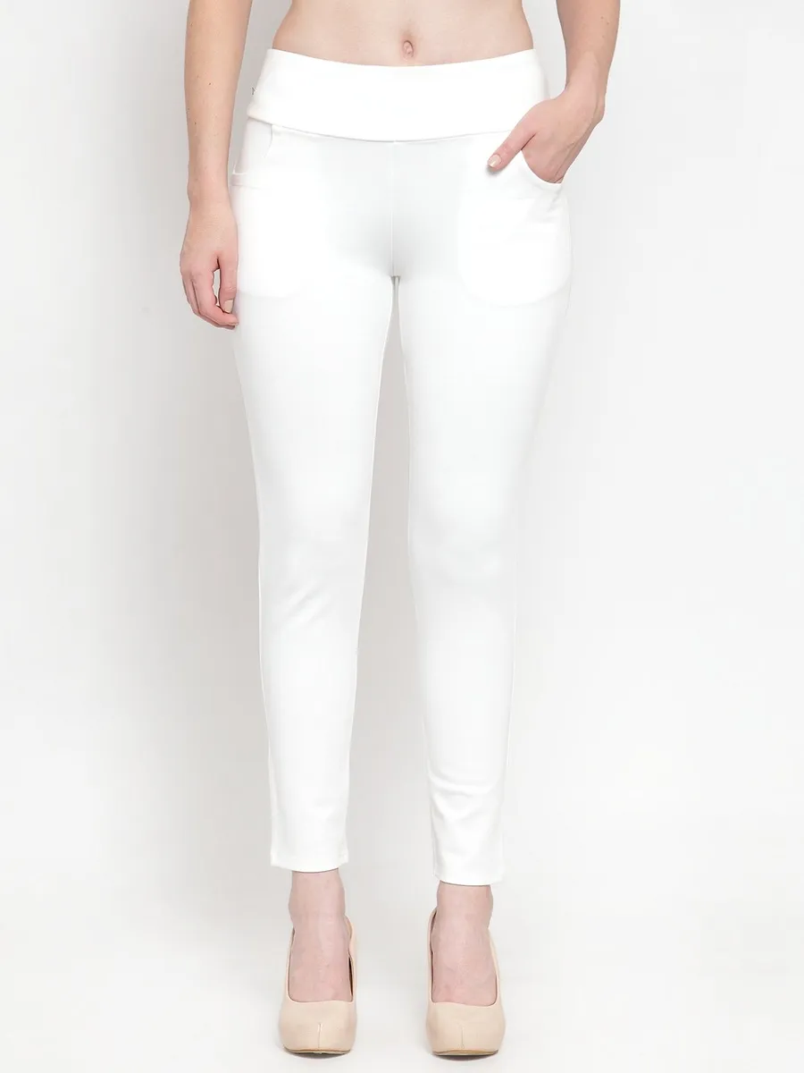 White soid cotton skinny fit jeggings