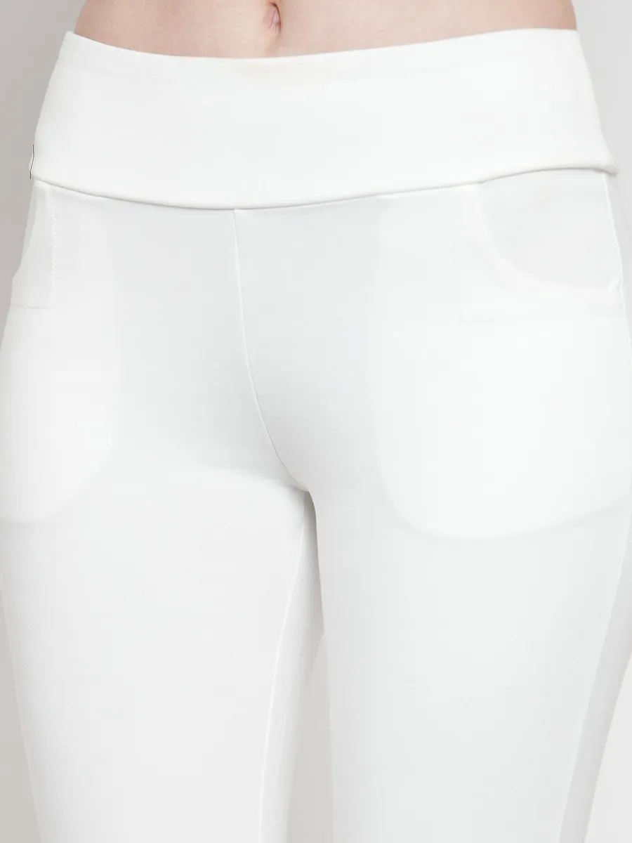 White soid cotton skinny fit jeggings