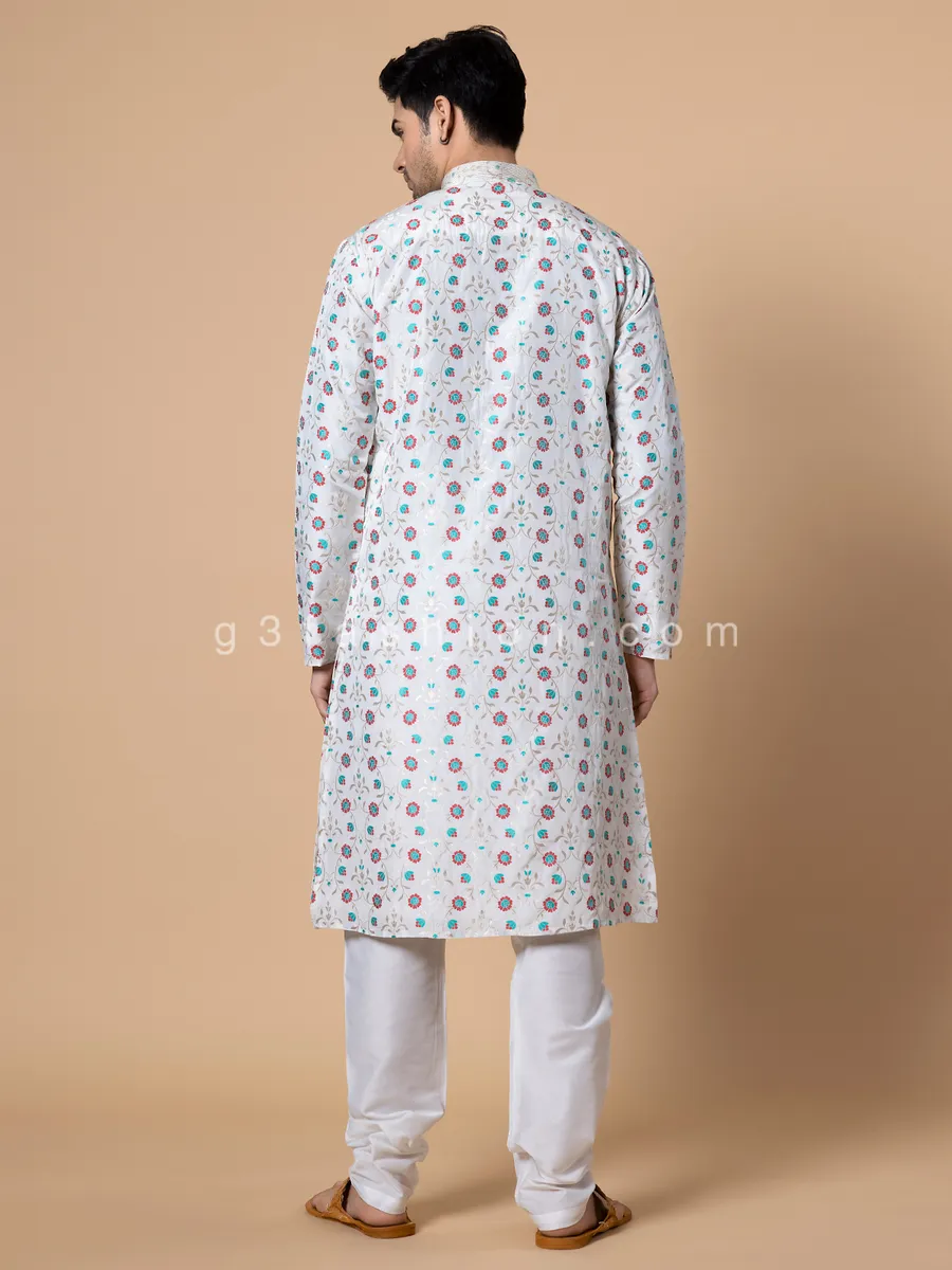 White stylish printed kurta suit in silk