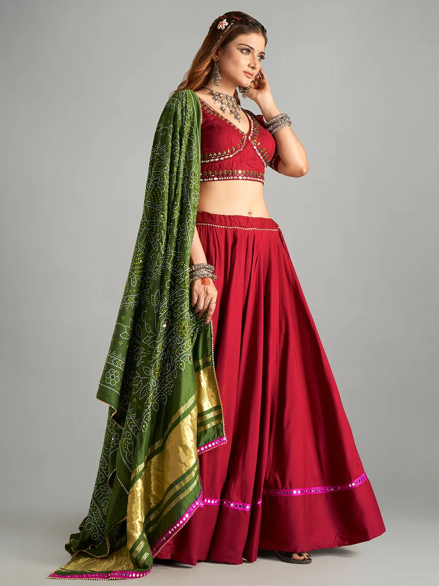 Wine cotton chaniya choli with printed dupatta