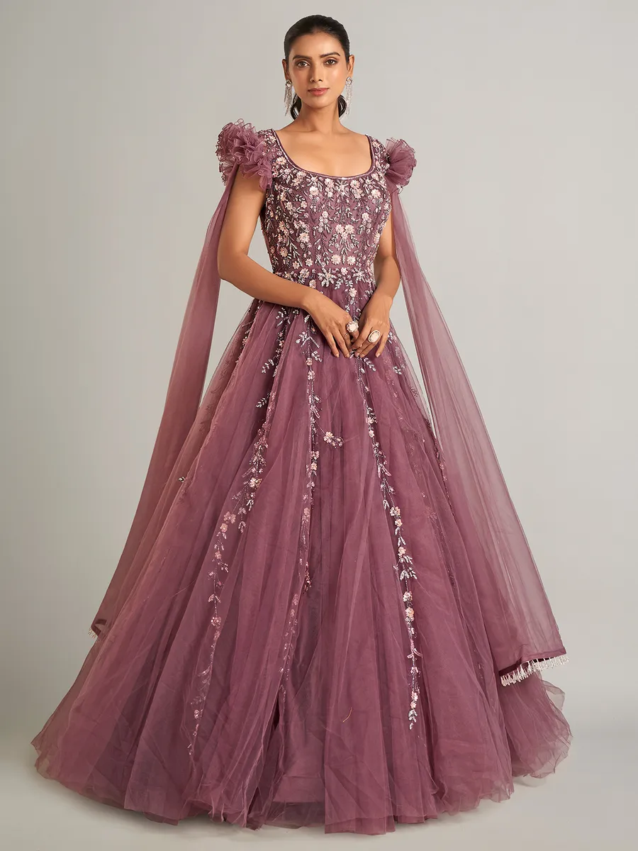 Wine designer gown in net-G3-WGO2557
