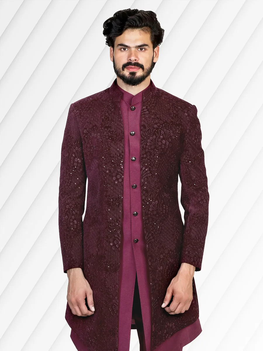 Wine embroidery indowestern