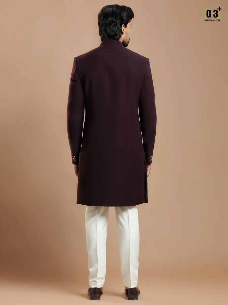 Wine hue party wear indowestern for men