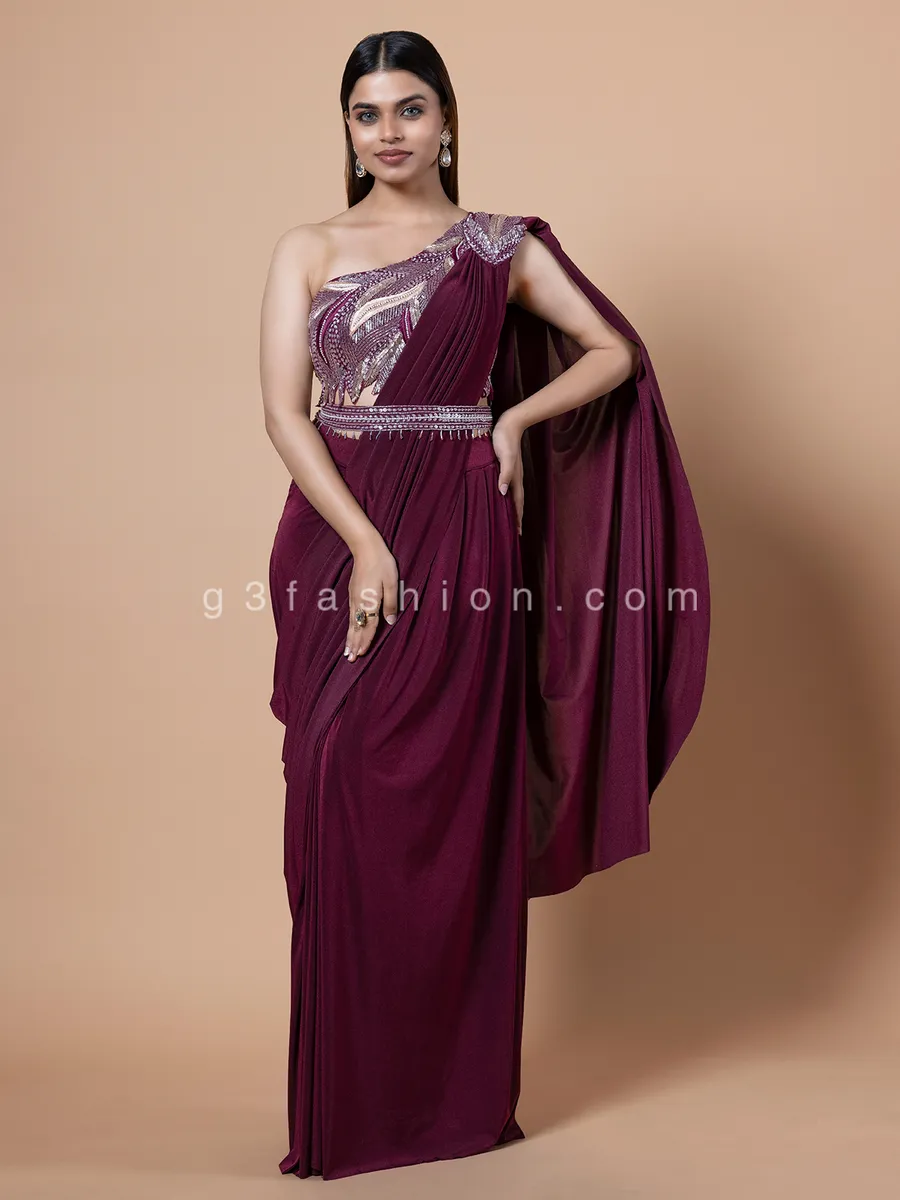 Wine ready to wear lycra saree