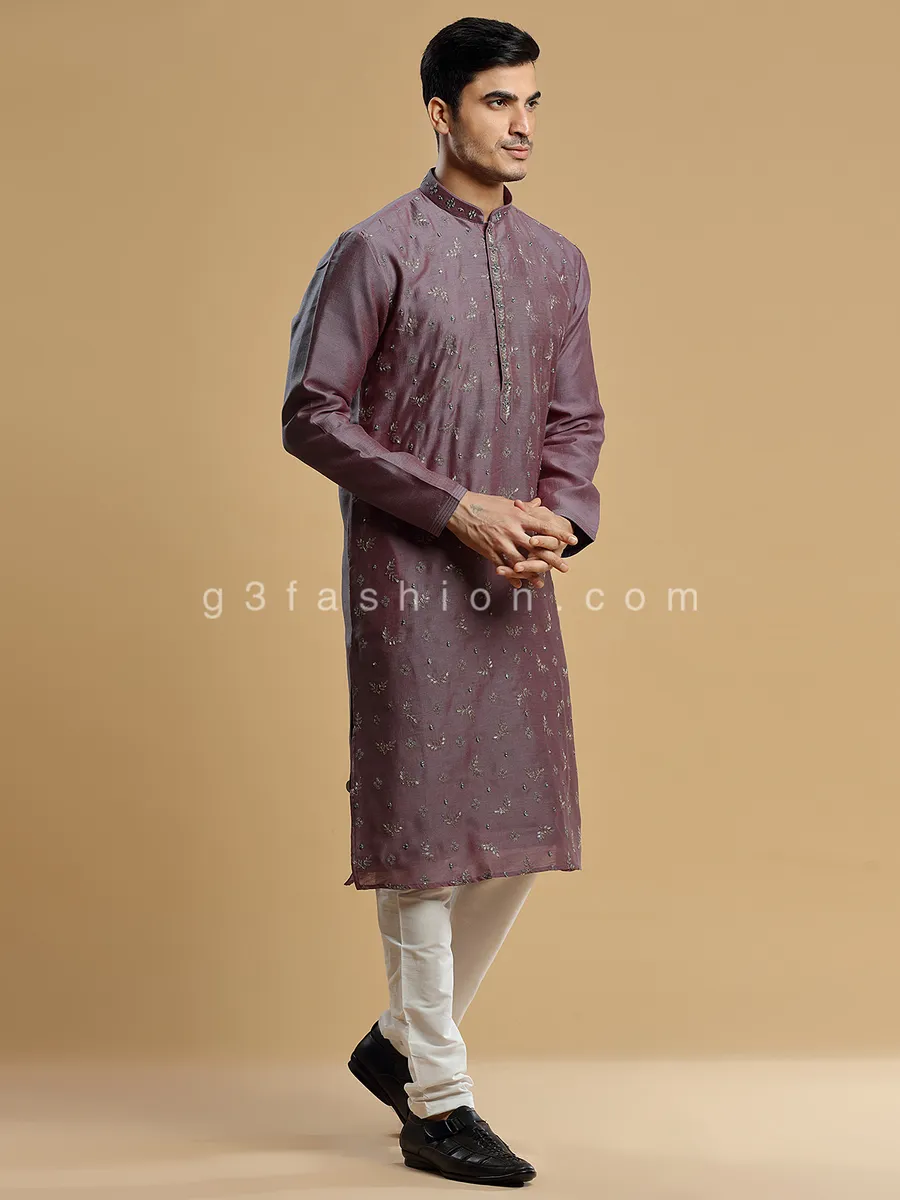 Wine silk kurta suit for festive