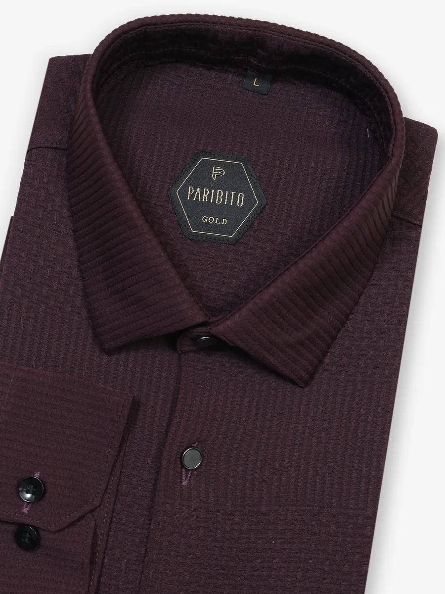 Wine textured cotton shirt for party wear