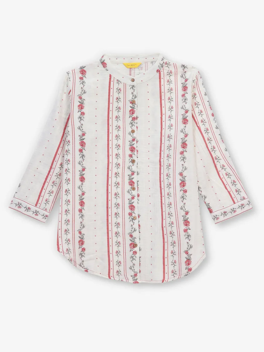 Women off-white printed cotton tunic top