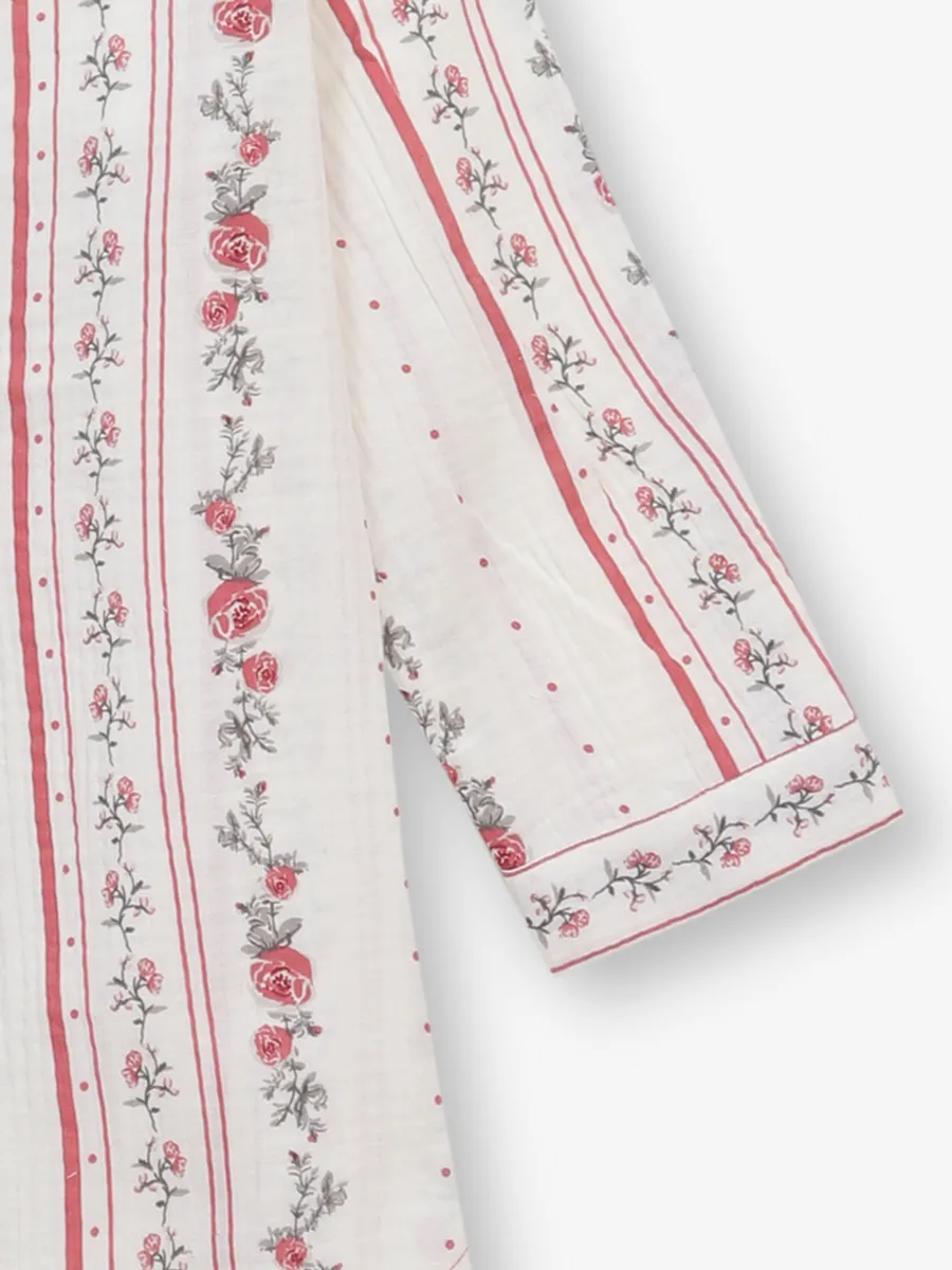 Women off-white printed cotton tunic top