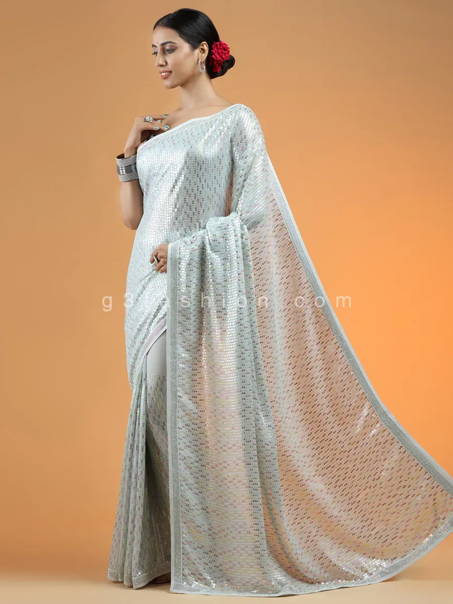 Wonderful sequins saree for party in powder blue