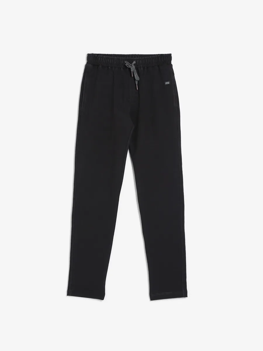 XN Replay black cotton solid track pant