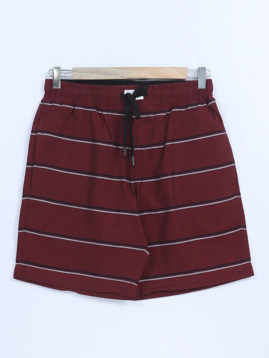 XN Replay cotton maroon stripe shorts